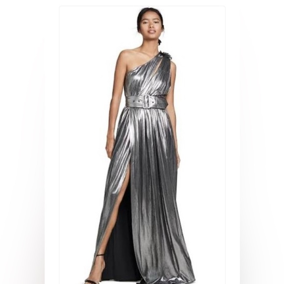Retrofete Dresses & Skirts - RETROFÊTE Andrea Belted One-Shoulder Metallic Maxi Dress Medium